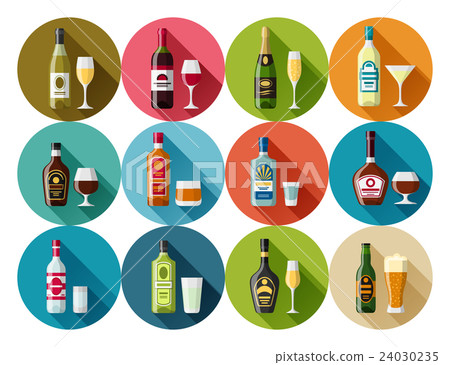 Alcohol drinks icon set. Bottles, glasses for 24030235