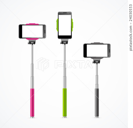 Monopod Selfie Colorful Set. Vector 24030553