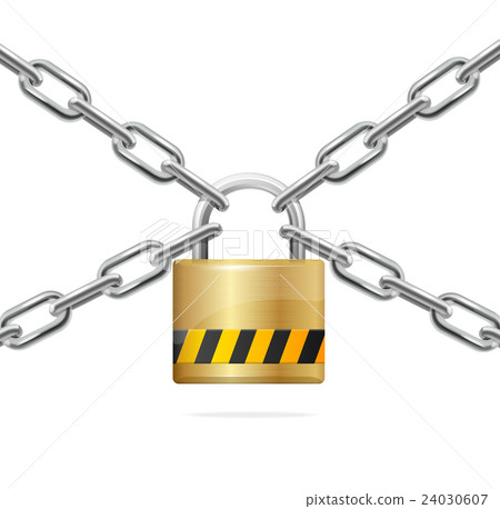 Warning Padlock and Metal Chain. Vector 24030607