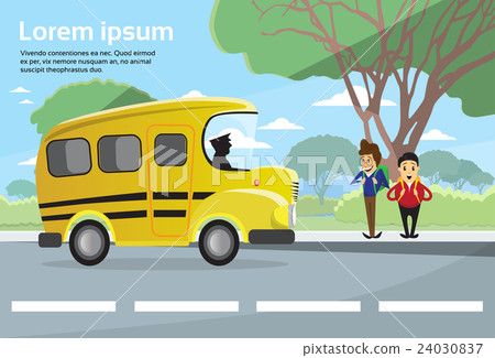 Schoolchildren Group Wait Bus School Education Schoolchildren Group Wait Bus School Education 24030837