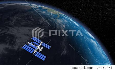 Earth and ISS (Space Station) 3DCG perming3DCG 160815_02 Illustration material 24032461