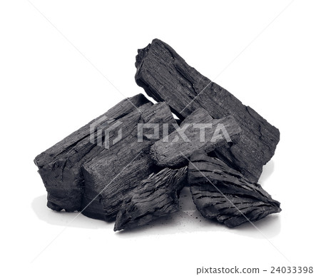 Natural wood charcoal isolated on white 24033398