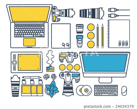 Photographer equipment on a table. Photography Photographer equipment on a table. Photography 24034379