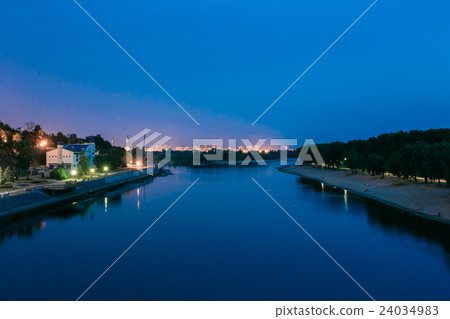 Night View Of Sozh River, Beach, Embankment In Night View Of Sozh River, Beach, Embankment In 24034983
