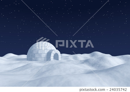 Igloo on snow polar field under sky with stars Igloo on snow polar field under sky with stars 24035742