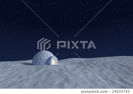 Igloo with warm light inside under sky with stars 24035745