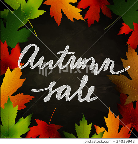 Frame of autumn leaves painted on black chalkboard Frame of autumn leaves painted on black chalkboard 24039948