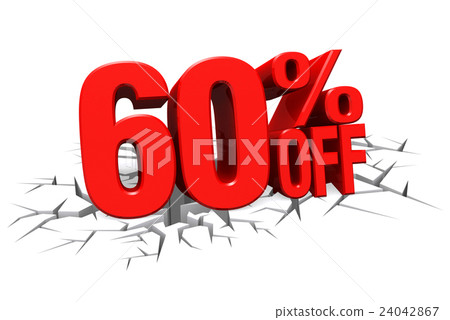 3D render text 60 percent off on white crack floor 24042867