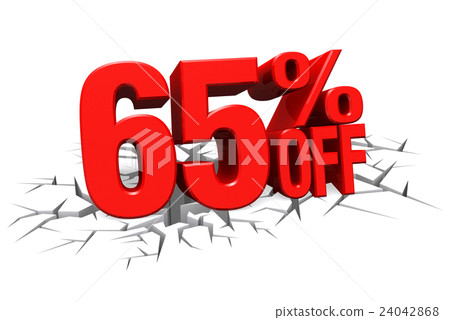 3D render text 65 percent off on white crack floor 24042868