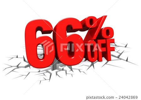 3D render text 66 percent off on white crack floor 24042869