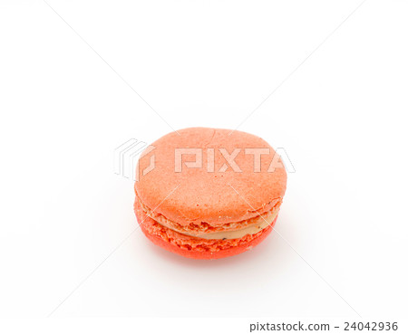 French colorful macarons on white background . 24042936