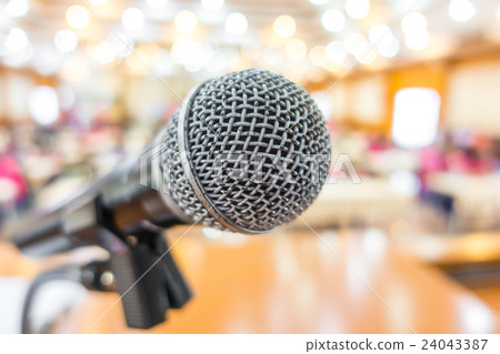 Black microphone in conference room . Black microphone in conference room . 24043387