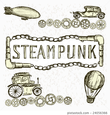 Steampunk Gears, machine, airship, balloon 24056366