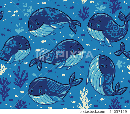 Seamless whale pattern with tribal ornament - Stock Illustration ...