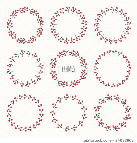 Set of hand drawn autumn frame of berries. Wreath Set of hand drawn autumn frame of berries. Wreath 24058902