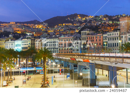 Old town and highway of Genoa at night, Italy. Old town and highway of Genoa at night, Italy. 24059487