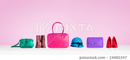 Colorful fashion accessories. Bags, shoes, hats. Colorful fashion accessories. Bags, shoes, hats. 24060347