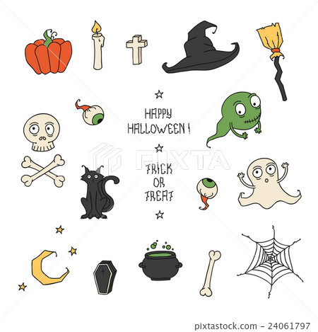 Happy Halloween. Set with pumpkins, skulls, cats 24061797