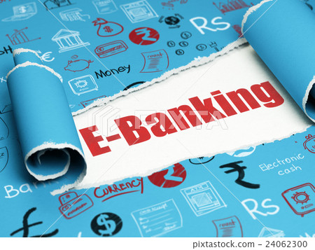 Currency concept: red text E-Banking under the Currency concept: red text E-Banking under the 24062300