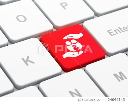 Insurance concept: Family And Palm on computer Insurance concept: Family And Palm on computer 24064143