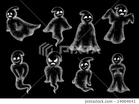 Halloween funny ghosts chalk cartoon icons 24064641
