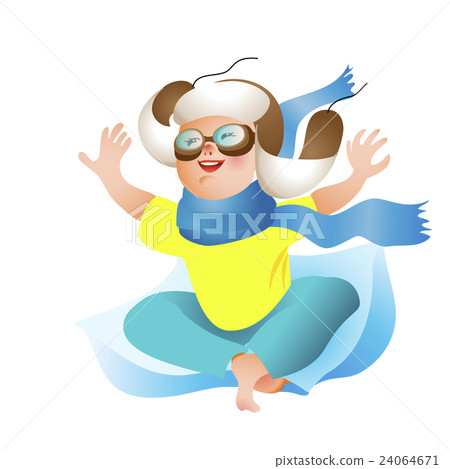Cute Cartoon Baby boy in a pilot hat and scarf Cute Cartoon Baby boy in a pilot hat and scarf 24064671