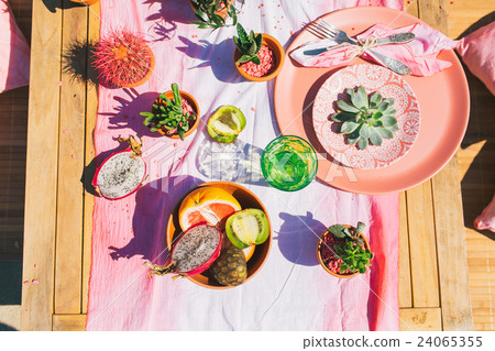 Decorated wedding table at the seashore  24065355