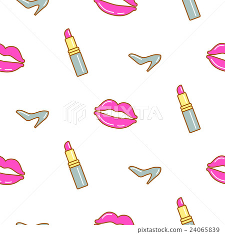Lipstick, lips and shoe line icon seamless pattern 24065839