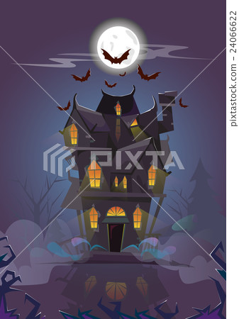 House Halloween Night Bats Flying Around 24066622