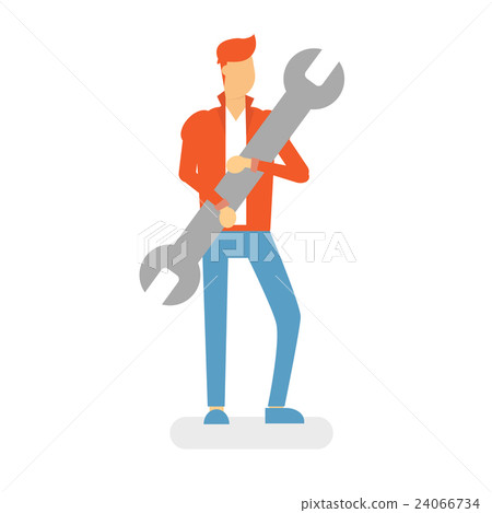 Man Hold Wrench Service Worker Man Hold Wrench Service Worker 24066734