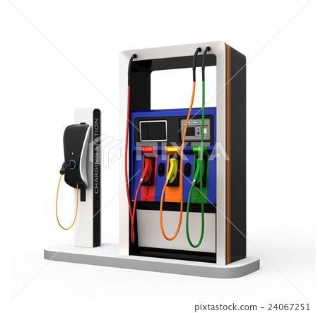 Image of gas station provided for rapid charging machine for electric car. With clipping pass. 24067251