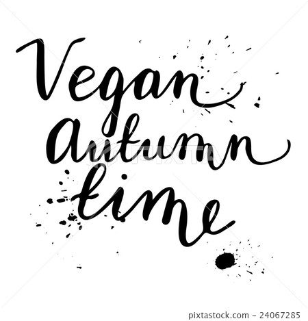 Vegan Autumn Time Hand drawn lettering card - Stock Illustration ...
