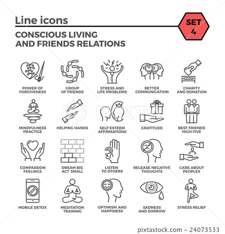 Conscious living icons set 24073533