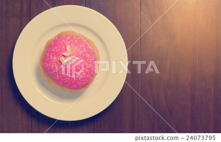 Strawberry Donut on wooden vintage tone copy space 24073795