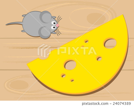 Mouse and cheese on a wooden background Mouse and cheese on a wooden background 24074389