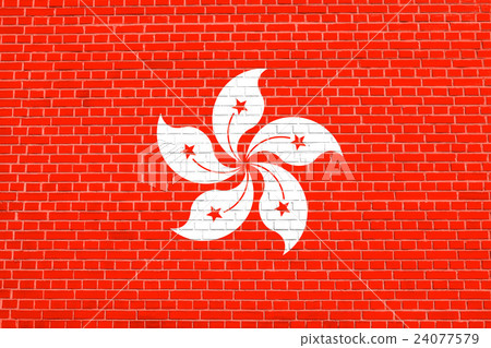 Flag of Hong Kong on brick wall texture background 24077579