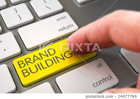 Hand Touching Brand Building Button. 24077769