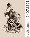 Vintage skeletons pumpkin halloween poster 24078891