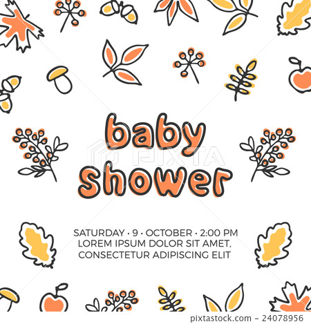 Baby shower vector template with autumn doodle Baby shower vector template with autumn doodle 24078956