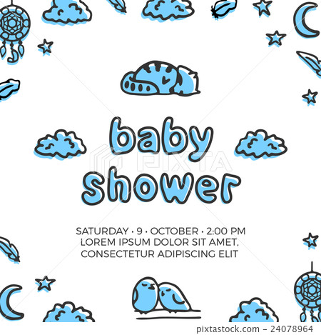 Baby shower vector template with cute sleeping 24078964