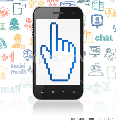 Social media concept: Smartphone with Mouse Cursor Social media concept: Smartphone with Mouse Cursor 24079582