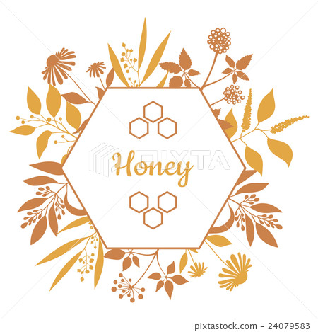 Honey Label with plants and flowers 24079583