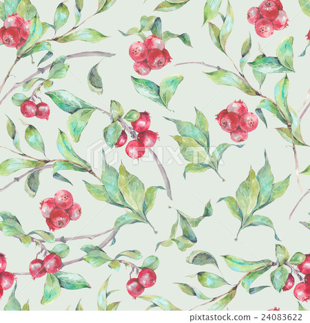 Watercolor seamless pattern with red berries Watercolor seamless pattern with red berries 24083622