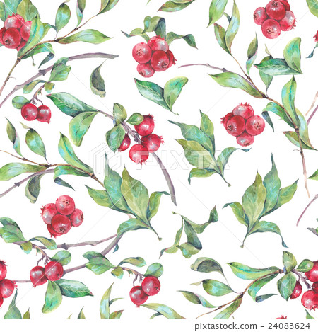 Watercolor seamless pattern with red berries Watercolor seamless pattern with red berries 24083624