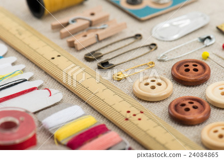 Sewing utensils flat layout 24084865