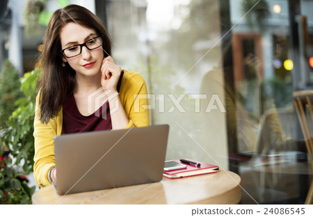 Woman Laptop Browsing Searching Social Networking Technology Concept Woman Laptop Browsing Searching Social Networking Technology Concept 24086545