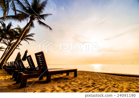 Beautiful coconut palm tree on the beach and sea 24091190