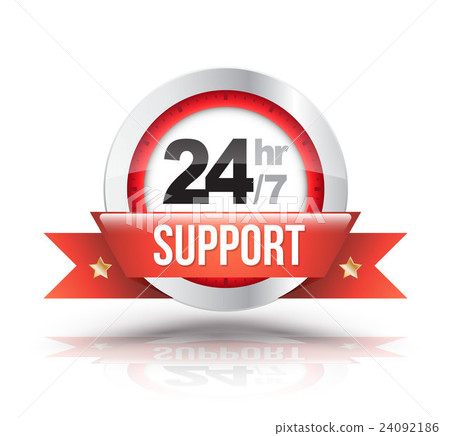Red 24hr/7 support with clock scale badge. 24092186