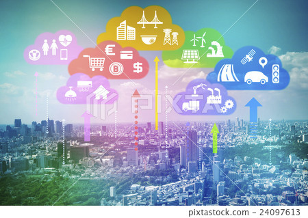 Contemporary city and CPS (Cyber-Physical System) abstract image 24097613