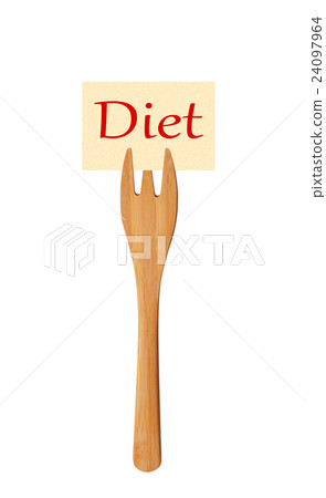 Paper with word diet on wooden fork on white Paper with word diet on wooden fork on white 24097964